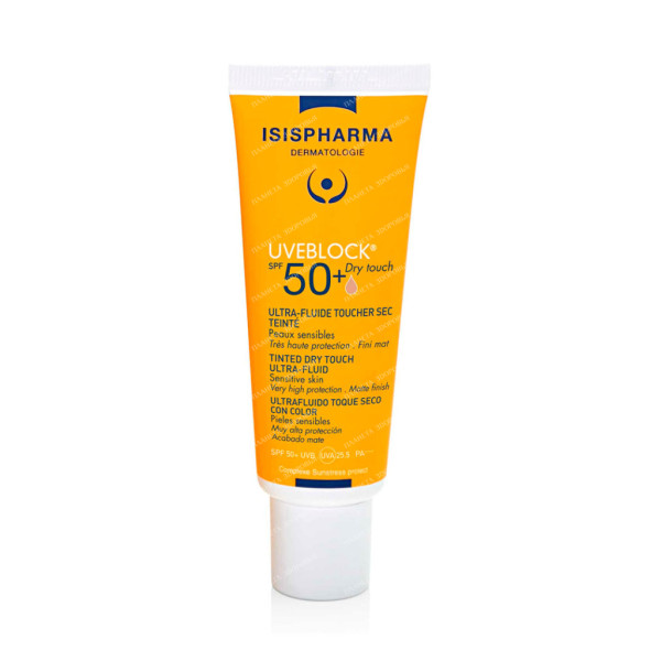 ISISPHARMA UVEBLOCK SPF 50+ Dry Touch Tinted Флюид с очень высокой степенью защиты от солнечного излучения "Сухое Прикосновение". Тонирующий, тон: light (све