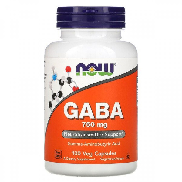 GABA 750 мг/100 капс., NOW Foods