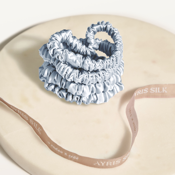 Шелковые резинки узкие 4 шт. серебристо-голубой