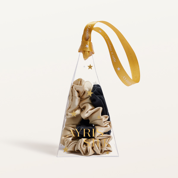 Набор шелковых резинок 2 шт. в пирамидке бежевый+черный