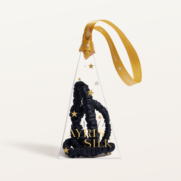 Набор шелковых резинок 3 шт. в пирамидке узких глубокий черный